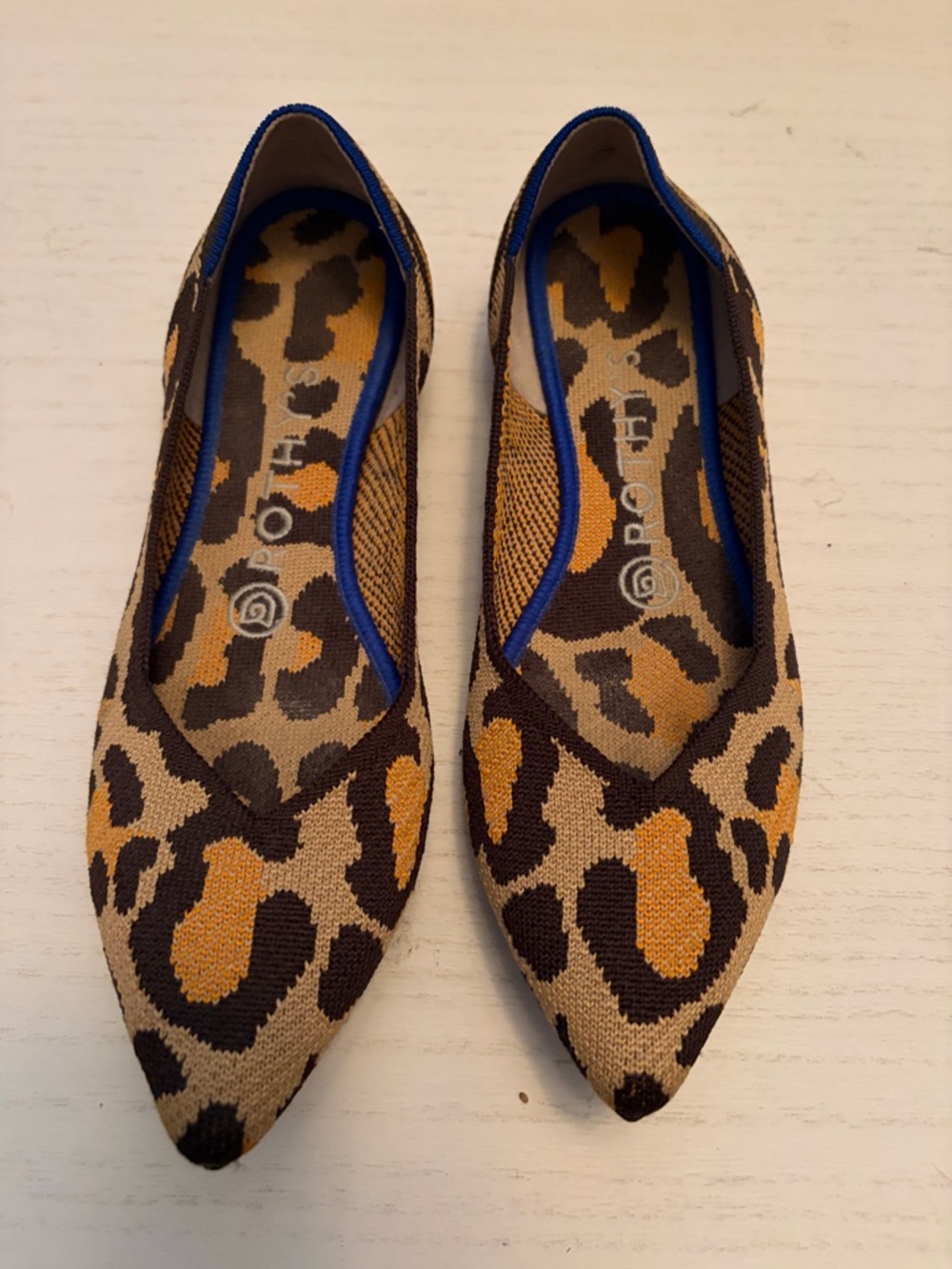 Rothy's Leopard-Print Pointed Knit Flats - Brown/Gold